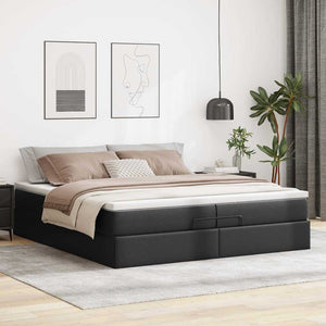 Ottoman Bett mit Matratzen 200x200 cm Kunstleder Schwarz