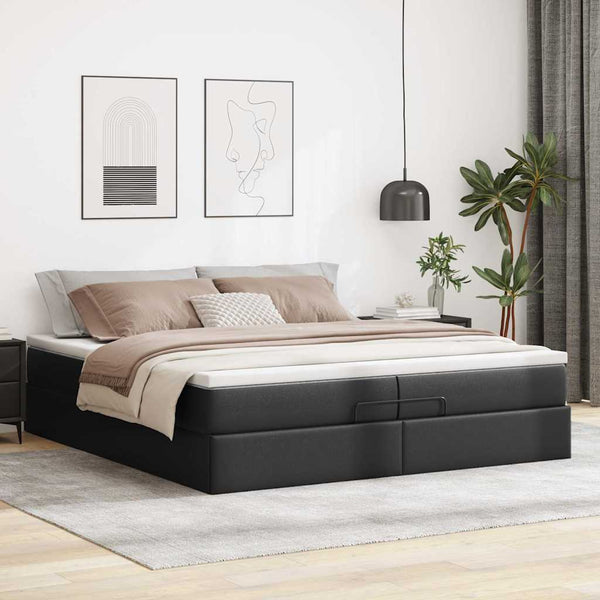 Ottoman Bett mit Matratzen 200x200 cm Kunstleder Schwarz