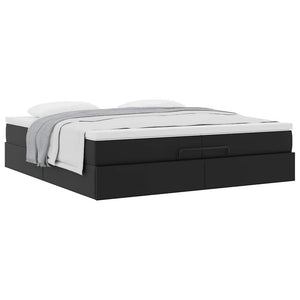 Ottoman Bett mit Matratzen 200x200 cm Kunstleder Schwarz