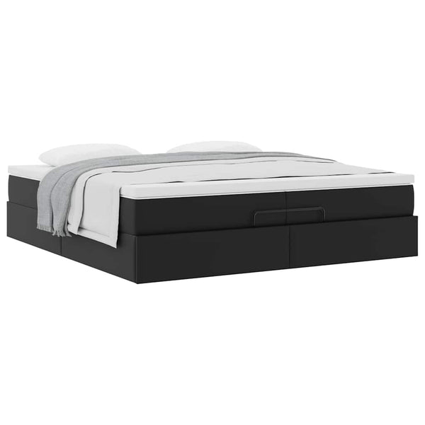 Ottoman Bett mit Matratzen 200x200 cm Kunstleder Schwarz