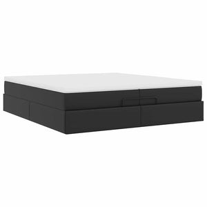 Ottoman Bett mit Matratzen 200x200 cm Kunstleder Schwarz