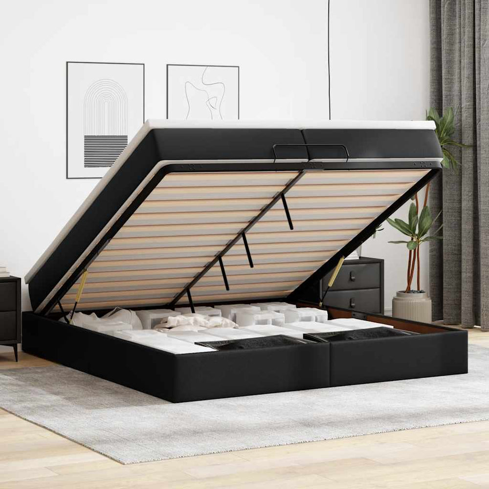 vidaXL Lit ottoman avec matelas Similicuir Noir 200x200 cm
