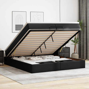 Ottoman Bett mit Matratzen 200x200 cm Kunstleder Schwarz