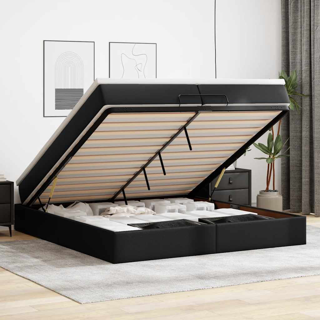 Ottoman Bett mit Matratzen 200x200 cm Kunstleder Schwarz