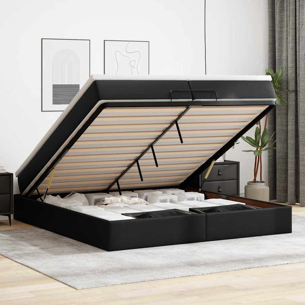 Ottoman Bett mit Matratzen 200x200 cm Kunstleder Schwarz