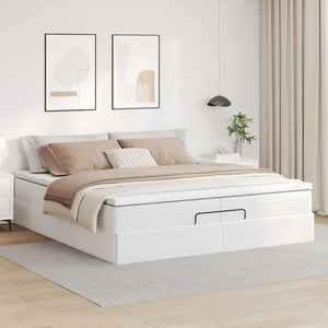 Ottoman Bett mit Matratzen 200x200 cm Kunstleder Weiß