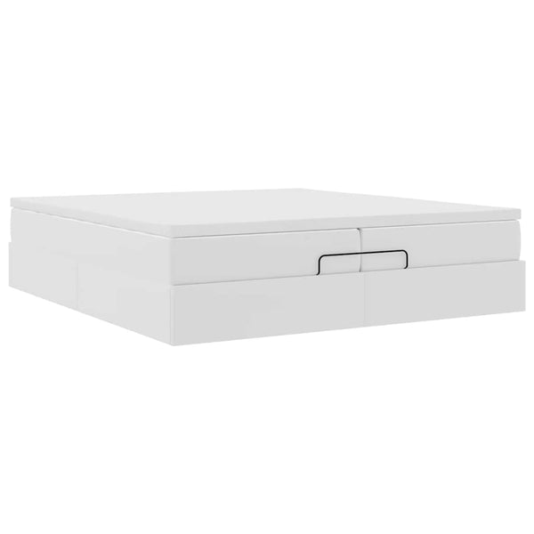 Ottoman Bett mit Matratzen 200x200 cm Kunstleder Weiß