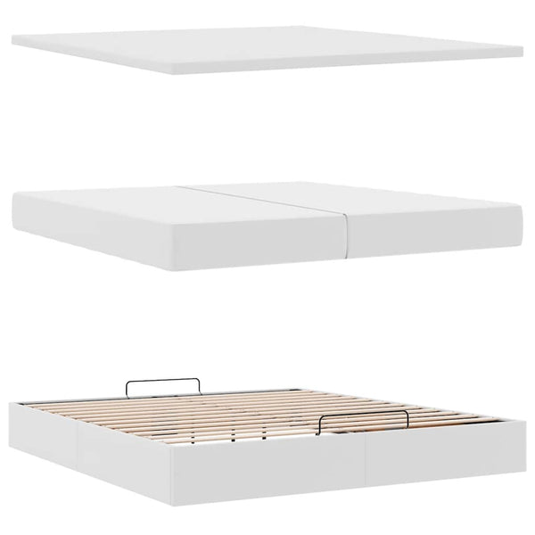 Ottoman Bett mit Matratzen 200x200 cm Kunstleder Weiß