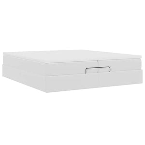 Ottoman Bett mit Matratzen 200x200 cm Kunstleder Weiß