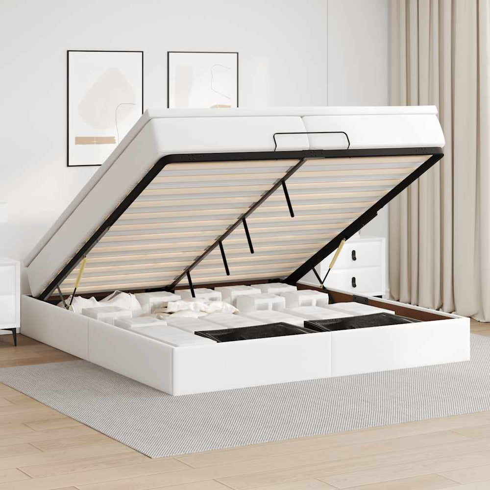 vidaXL Ottoman Bed with Mattresses White 200x200 cm Artificial Leather