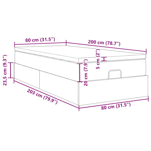 Ottoman Bett mit Matratze Taupe 80x200 cm