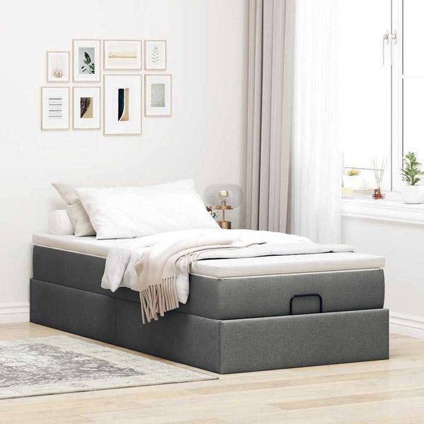 Ottoman Bett mit Matratze Dunkelgrau 90x190 cm