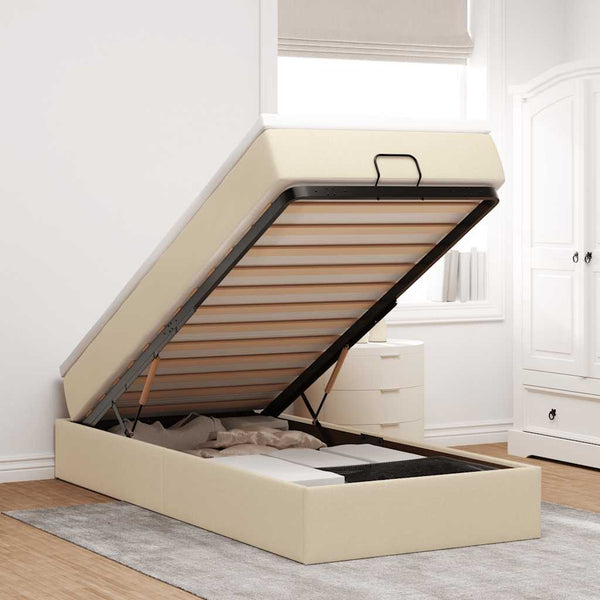 Ottoman Bett mit Matratze Creme 90x190 cm