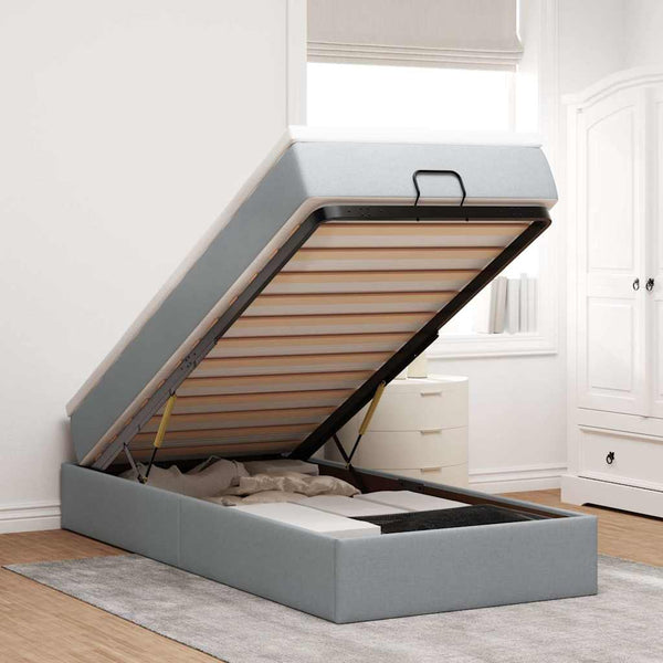 Ottoman Bett mit Matratze 90x200 cm Hellgrau