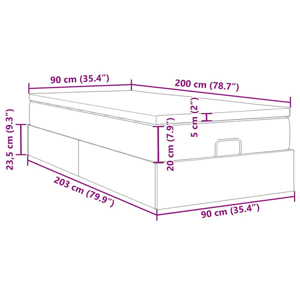Ottoman Bett mit Matratze Taupe 90x200 cm