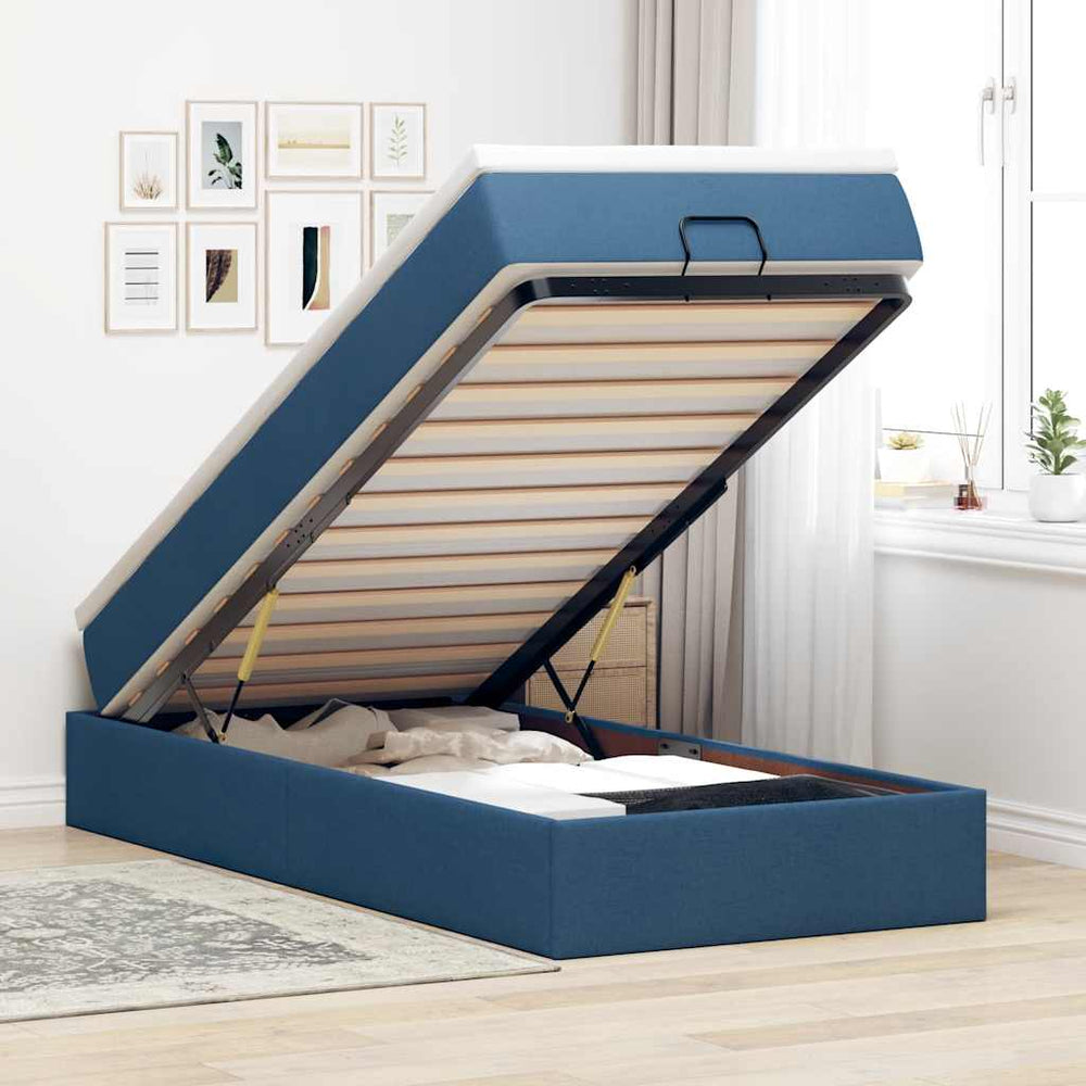 vidaXL Lit-coffre avec matelas bleu 90x200 cm Tissu