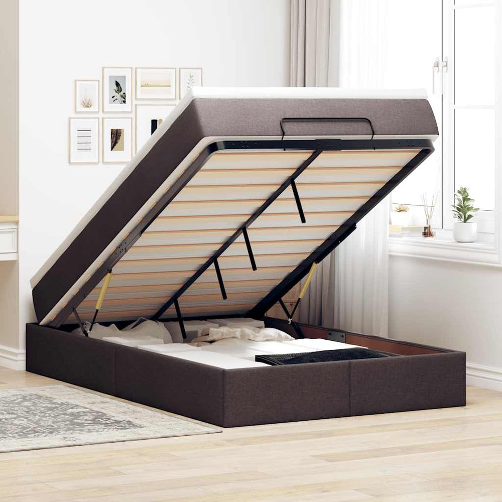 vidaXL Lit ottoman avec matelas Marron foncé 120x190 cm Tissu