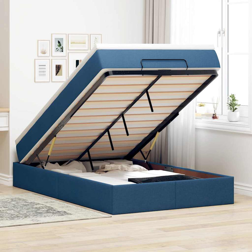 vidaXL Lit Ottoman avec matelas Tissu bleu 120x190 cm