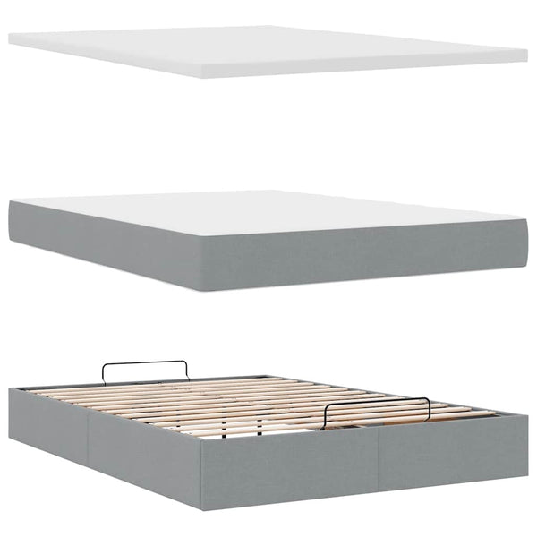Ottoman Bett mit Matratze Hellgrau 140x190 cm