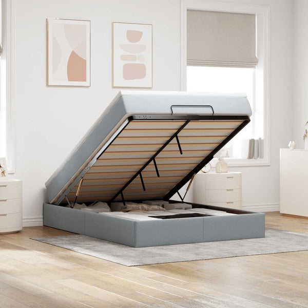 Ottoman Bett mit Matratze Hellgrau 140x190 cm