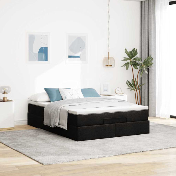 Ottoman Bett mit Matratze Schwarz 140x190 cm
