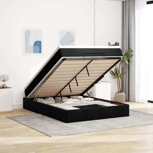 Ottoman Bett mit Matratze Schwarz 140x190 cm