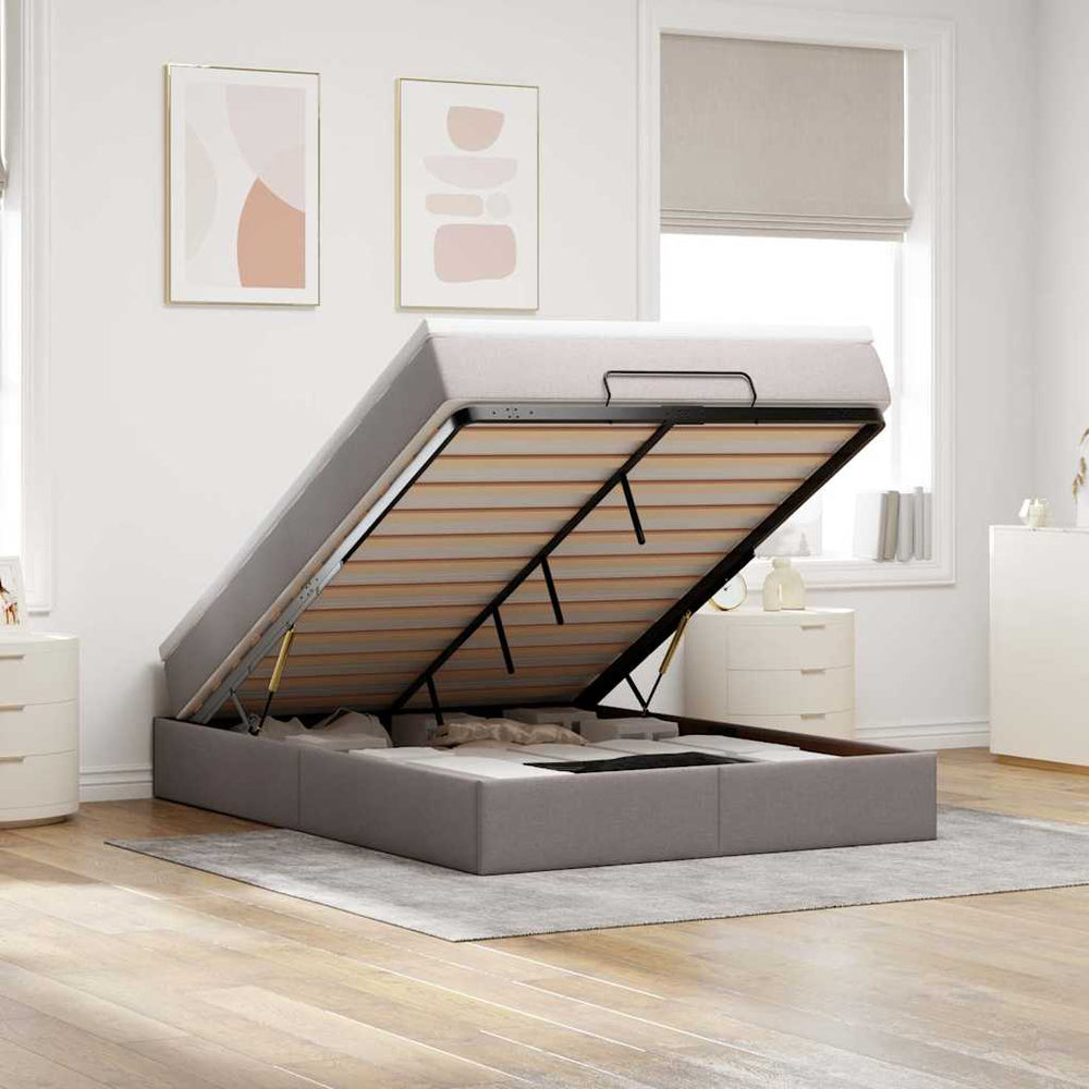 vidaXL Lit ottoman avec matelas Taupe 140x190 cm Tissu