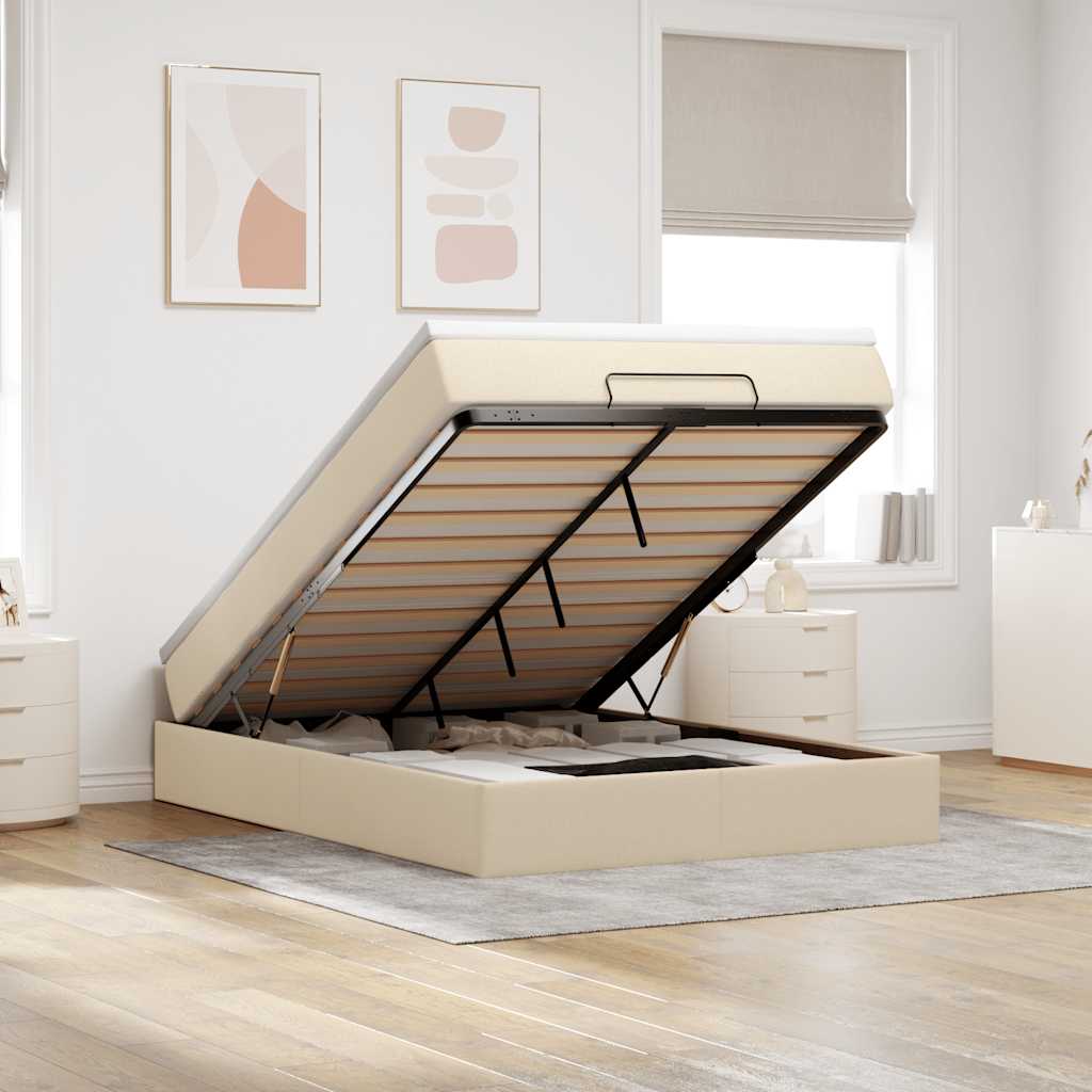 Ottoman Bett mit Matratze Creme 140x190 cm