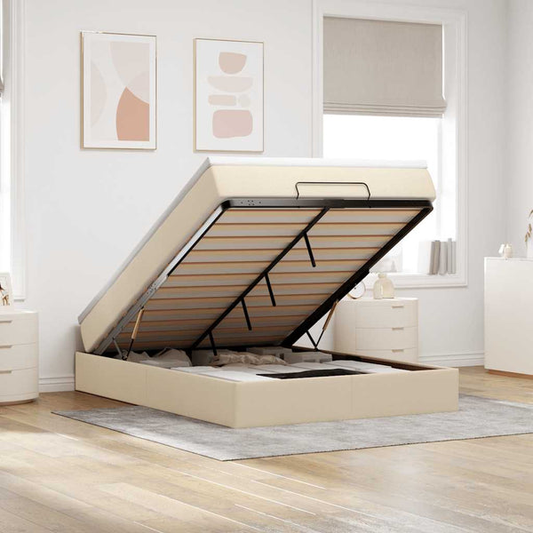 Ottoman Bett mit Matratze Creme 140x190 cm