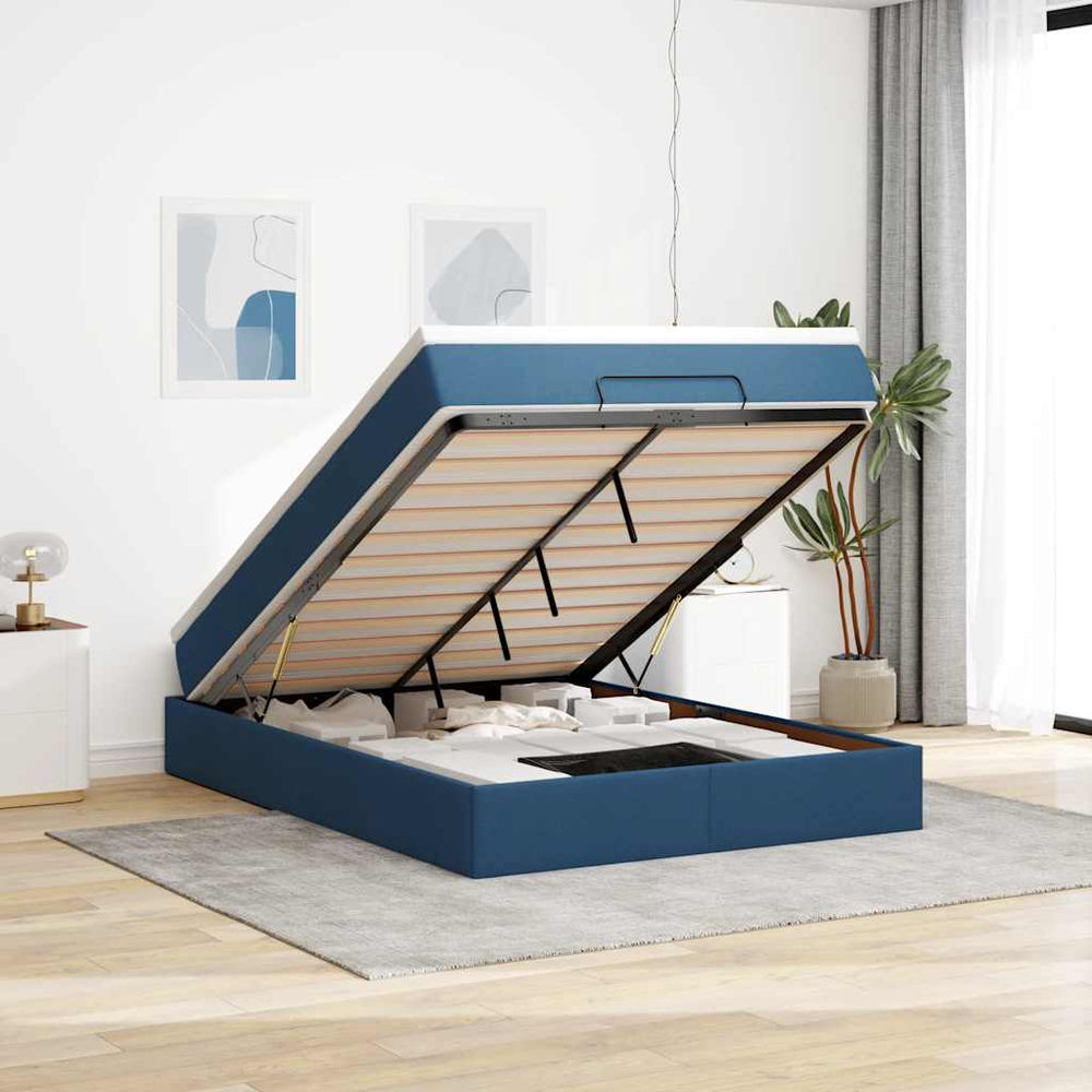 Ottoman Bett mit Matratze Blau 140x190 cm