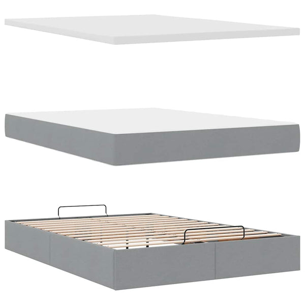 Ottoman Bett mit Matratze Hellgrau 140x200 cm