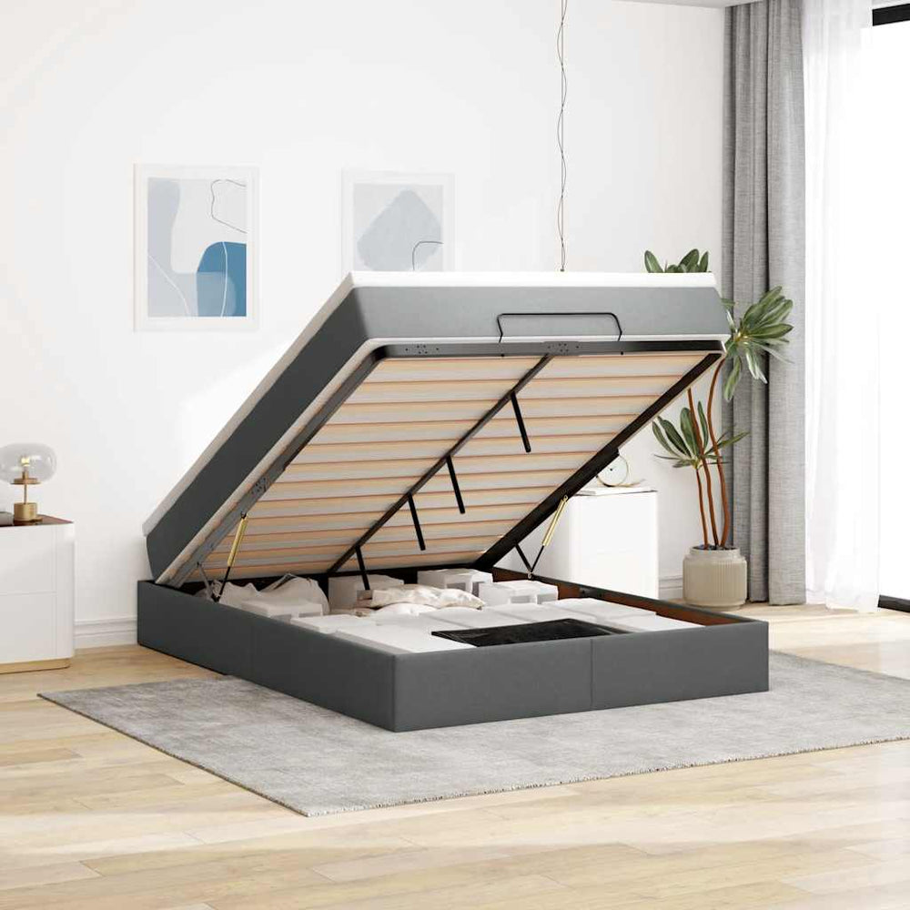 Ottoman Bett mit Matratze Dunkelgrau 140x200 cm