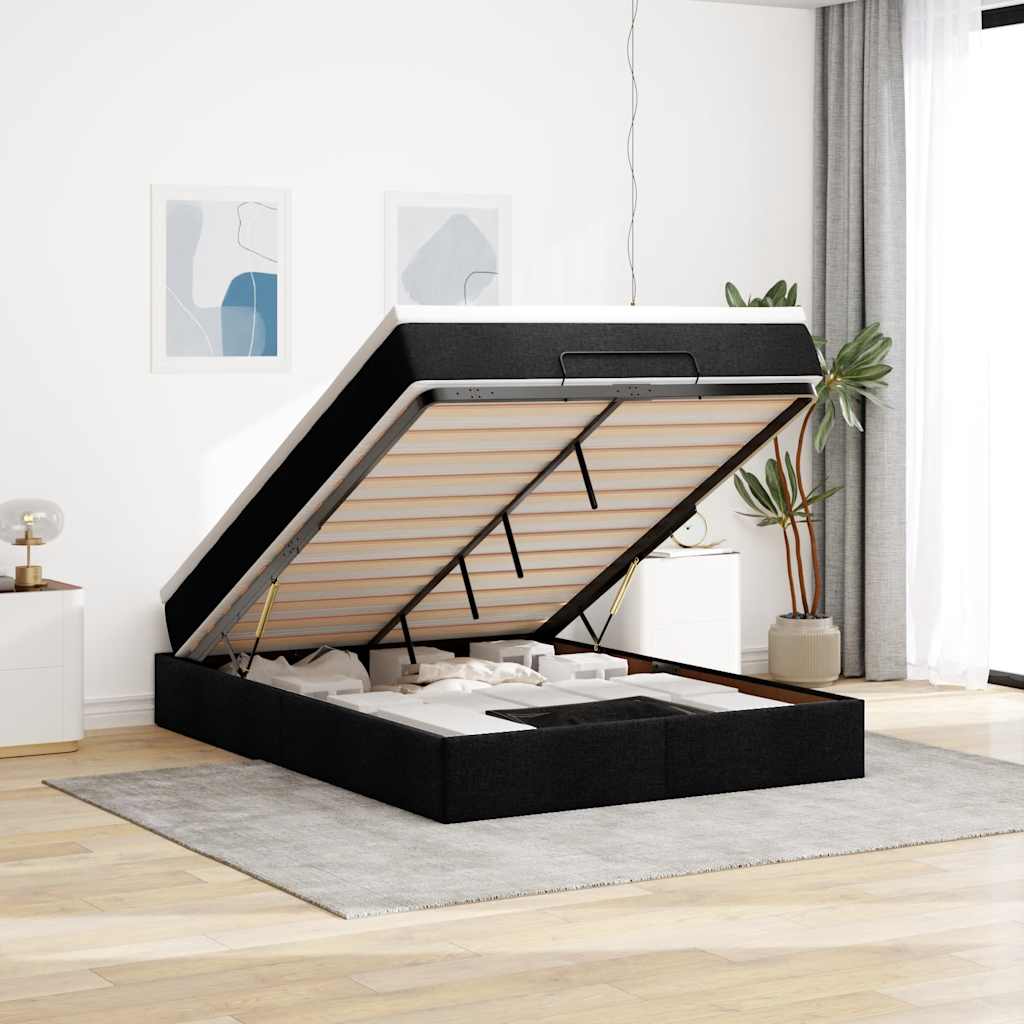 Ottoman Bett mit Matratze 140x200 cm Schwarz