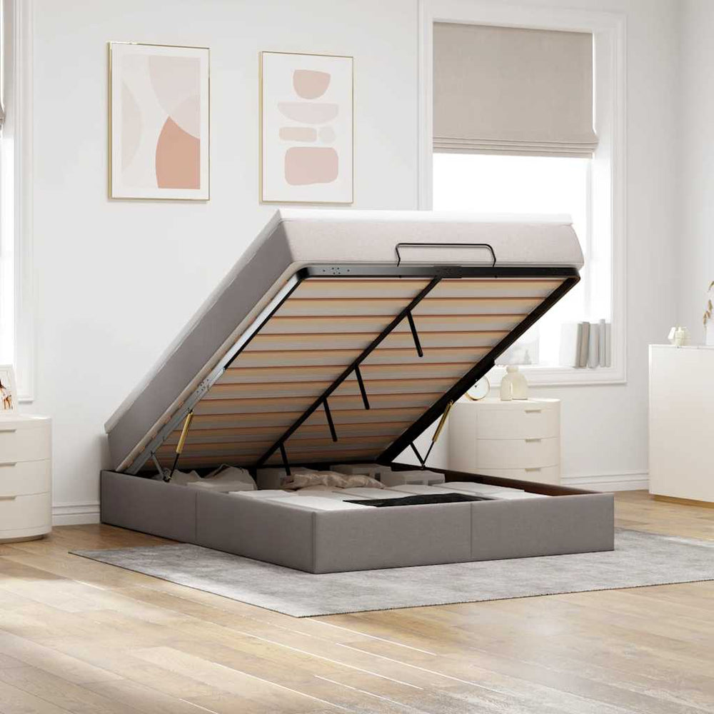 Ottoman Bett mit Matratze Taupe 140x200 cm