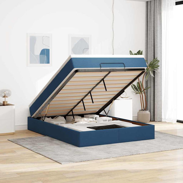 Ottoman Bett mit Matratze Blau 140x200 cm