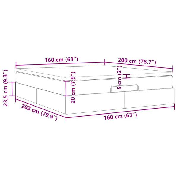 Ottoman Bett mit Matratze Hellgrau 160x200 cm