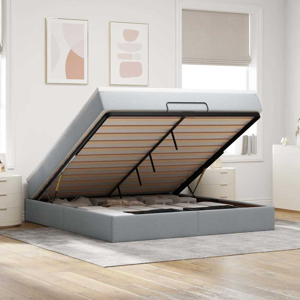vidaXL Lit Ottoman avec matelas Gris clair 160x200 cm Tissu