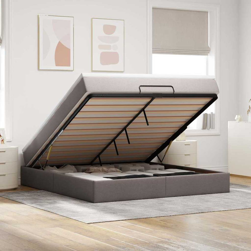 vidaXL Lit ottoman avec matelas Taupe 160x200 cm Tissu