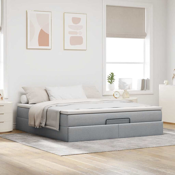 Ottoman Bett mit Matratze Hellgrau 180x200 cm