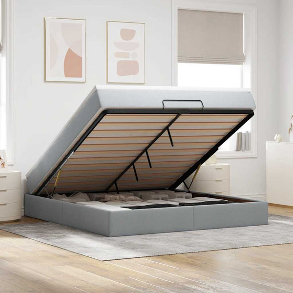 Ottoman Bett mit Matratze Hellgrau 180x200 cm