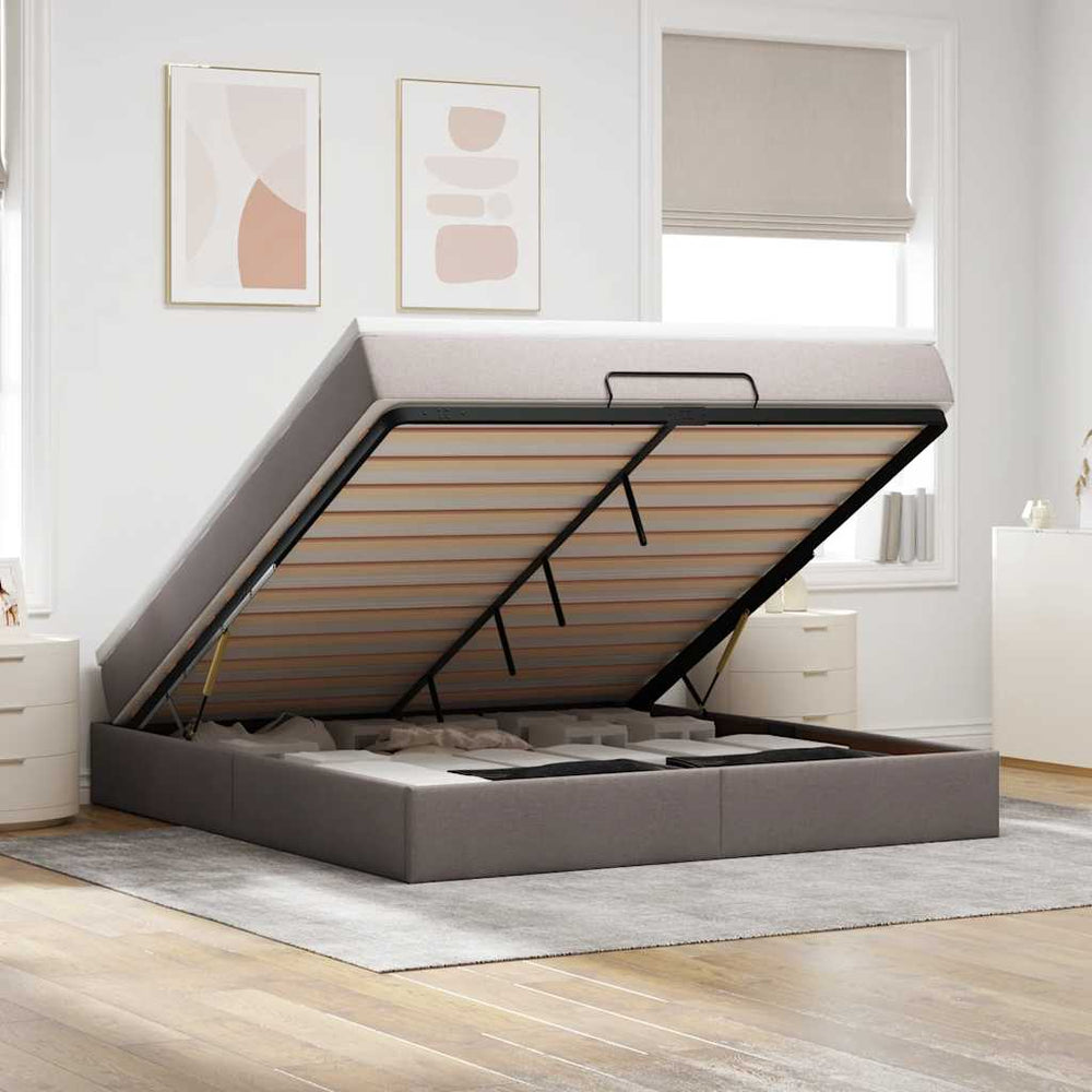 vidaXL Lit ottoman avec matelas gris-taupe 180x200 cm Tissu