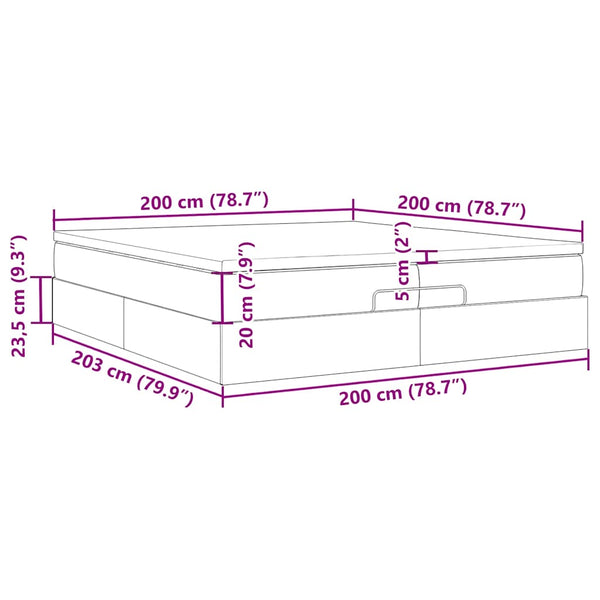 Ottoman Bett mit Matratzen 200x200 cm Hellgrau