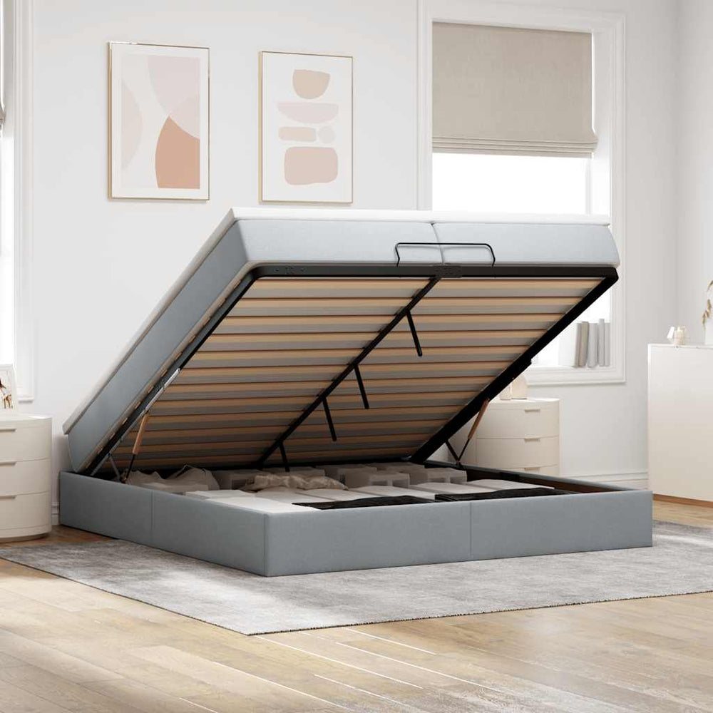 vidaXL Lit ottoman avec matelas Gris clair 200x200 cm Tissu