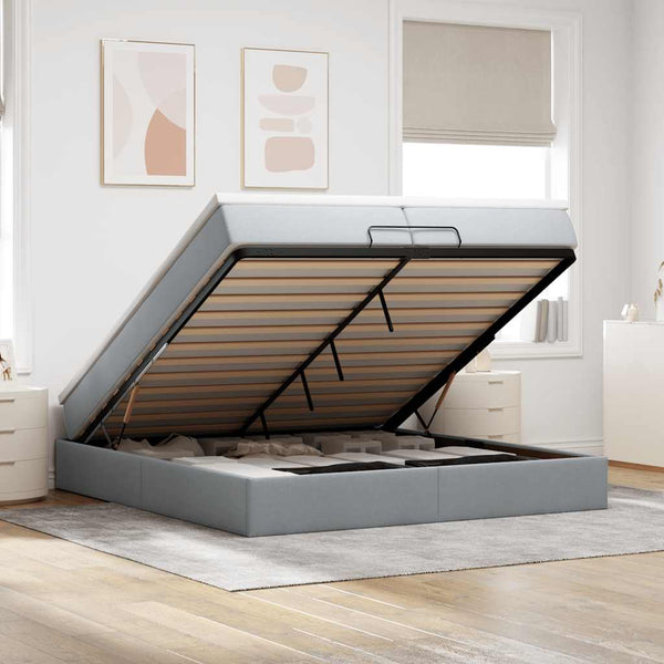 Ottoman Bett mit Matratzen 200x200 cm Hellgrau