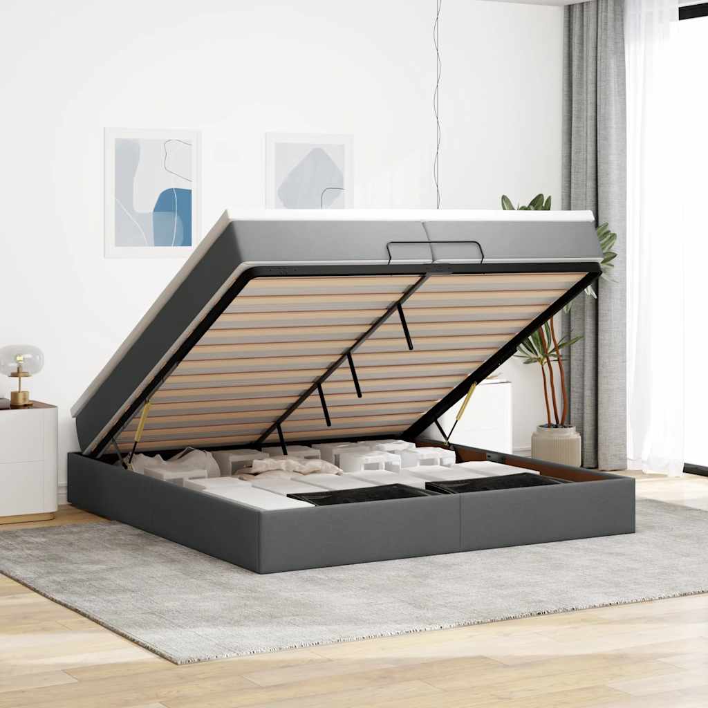 Ottoman Bett mit Matratzen Dunkelgrau 200x200 cm