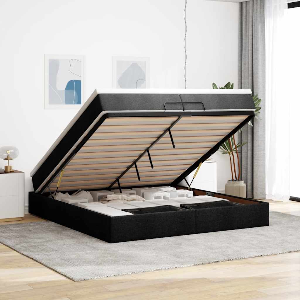 Ottoman Bett mit Matratzen Schwarz 200x200 cm