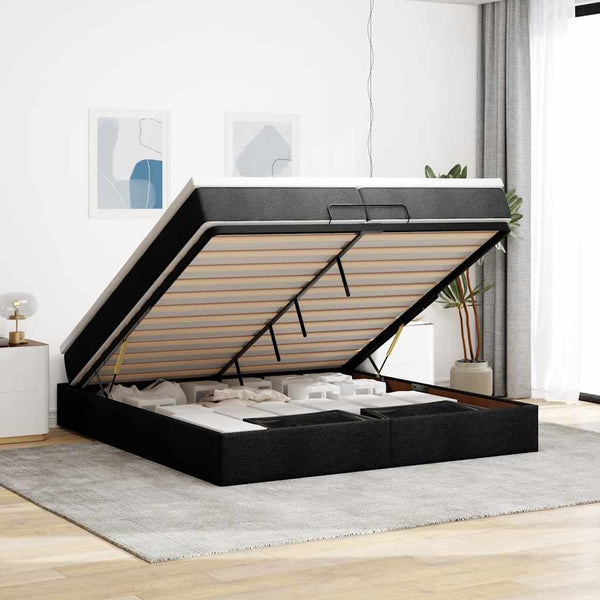 Ottoman Bett mit Matratzen Schwarz 200x200 cm