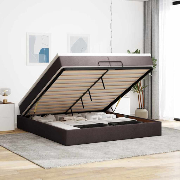 Ottoman Bett mit Matratzen Dunkelbraun 200x200 cm