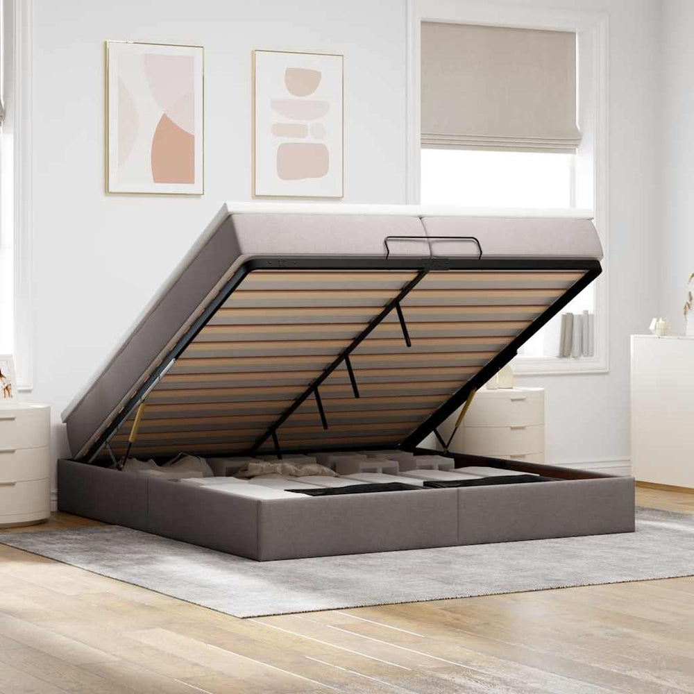 vidaXL Lit ottoman avec matelas Taupe 200x200 cm Tissu