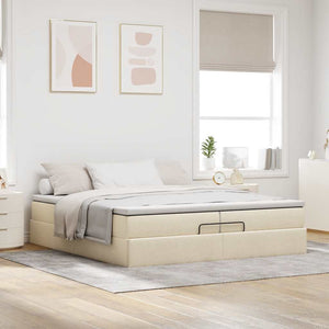 Ottoman Bett mit Matratzen Creme 200x200 cm